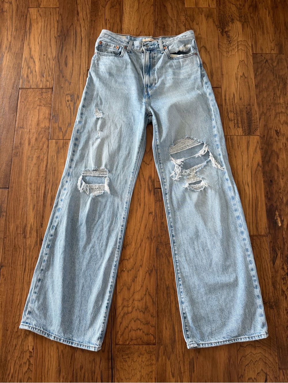 Levi's Ribcage Light Blue Ripped Wide Leg Jeans